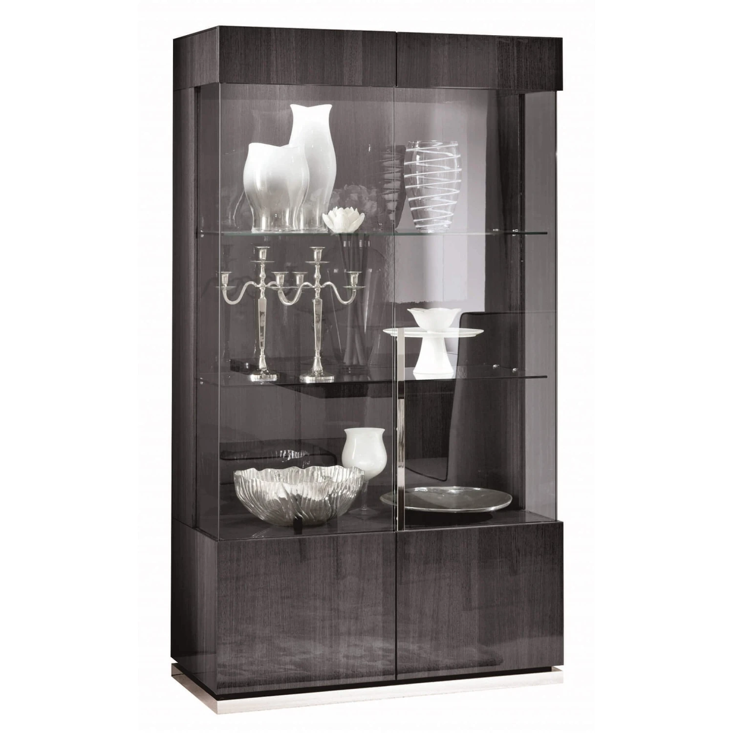 Monza Koto Grey High Gloss 2 Door Display Cabinet 1 Monza Koto Grey High Gloss 2 Door Display Cabinet
