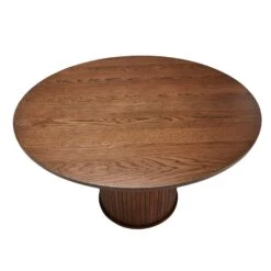 Annika Smoked Oak Slatted 120cm Round Dining Table With 4 Cabley Tumeric Dining Chairs -Housing Units Furniture Store fd34aa58ade46c2690227de69cdb773a