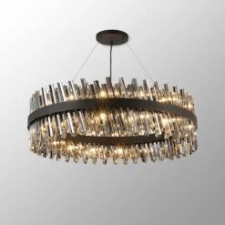 Azio Satin Black & Smoked Round 100cm Pendant Light