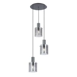 Lino Ribbed Dark Grey & Smoke Wide Line 3 Light Pendant -Housing Units Furniture Store fe11d397b8371fbd5bf1a6e02381b0d9